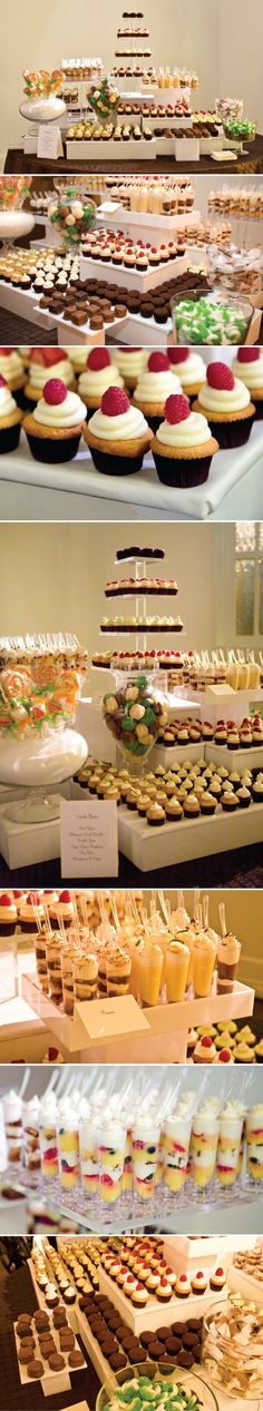 a display case filled with lots of different types of cakes and pastries on trays