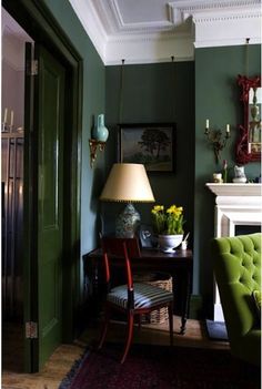 an image of a room with green walls