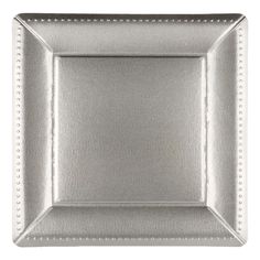 a square silver plate with beading on the edges and an edge that looks like it has