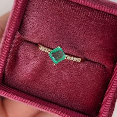 This bright glowing green ring features a 0.52-carat Asscher cut emerald with natural earth-mined diamonds, all set in solid 14K gold. This ring can be a beautiful May birthstone gift for your loved ones! This ring is made with solid 14K Gold and naturally Earth-mined SI / G-H diamonds. As listed, this ring is ready to ship. If you're interested in purchasing this setting with a different center stone please message us! Princess Cut Diamond Emerald Ring For Promise, Princess Cut Emerald And Diamond Promise Ring, 14k Gold Green Diamond Princess Cut Ring, Green Princess Cut Diamond Ring In 14k Gold, Princess Cut Green Diamond Ring In 14k Gold, Diamond Emerald Birthstone Ring For Promise, Fine Jewelry Emerald Promise Ring With Center Stone, Emerald Diamond Ring As Promise Birthstone, Fine Jewelry Emerald Ring With Center Stone For Promise