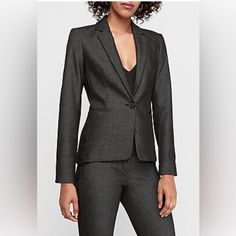 Gorgeous One-Button Blazer From Express. Extreme Stretch, Super Flattering Tailored Look. Nwt Retails $128 Professional Button-up Outerwear For Work, Winter Workwear Button-up Suits, Tailored Button-up Outerwear, Winter Workwear Suits With Button-up Style, Button-up Winter Suits For Workwear, Professional Outerwear With Buttons For Work, Single Breasted Flat Front Blazer, Fall Career Suits With Buttons, Professional Outerwear With Buttons For Office Wear