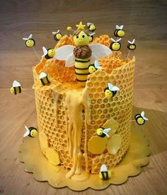 a cake made to look like honeycombs and bees