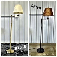 before and after photos of a floor lamp