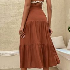 Brand New Shein Skirt. Burnt Orange Color Orange Skirt Outfit, Nude Skirt, Long Wrap Skirt, Formal Wear Women, Orange Skirt, Burnt Orange Color, Classy Dress Outfits, Dark Orange, Summer Skirts