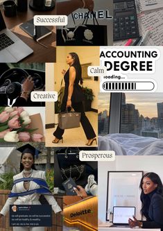 a collage of images with the words, accounting degree and other things on them