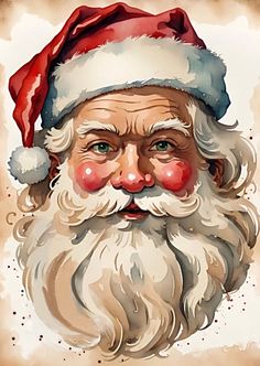 a painting of santa claus with red nose and beard