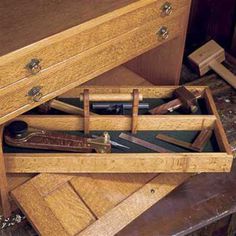 an old wooden box filled with lots of tools