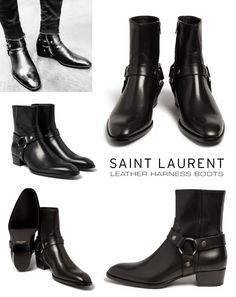 Saint Laurent Leather Harness Boots Harness Boots Men Outfit, Men’s Heeled Boots, Harness Boots Men, Ysl Chelsea Boots Men, Saint Laurent Boots Men, Men's Luxury Lace-up Chelsea Boots, Saint Laurent Boots, Harness Boots