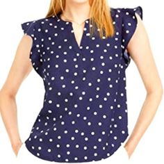 New With Tags Size:Xs Women's Polka Dot Flutter Sleeveless Blouse - A New Day? Navy Pet And Smoke Free Home Polka Dot Sleeveless Cotton Top, Sleeveless Polka Dot Cotton Tops, Polka Dot Sleeveless Blouse For Spring, Sleeveless Polka Dot Blouse For Spring, Polka Dot Sleeveless Top For Work, Sleeveless Polka Dot Top For Work, Polka Dot Sleeveless Casual Blouse, Casual Sleeveless Polka Dot Blouse, Black Ruffle Blouse