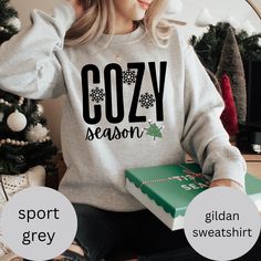 Cozy Season Sweatshirt,Christmas Sweatshirt, Get Cozy Sweatshirt,Winter Shirt,Womens Fall Sweater, Cozy Vibes,Cozy Season Merry Christmas Bella Canvas: This t-shirt is everything you've dreamed of and more. It feels soft and lightweight, with the right amount of stretch. It's comfortable and flattering for all.  * 100% combed and ring-spun cotton (Heather colors contain polyester) * Fabric weight: 4.2 oz/yd² (142 g/m²) * Pre-shrunk fabric * Side-seamed construction * Shoulder-to-shoulder taping Cozy Winter Sweater For Gift, Cozy Winter Sweater Gift, Cozy Winter Sweater As Gift, Cozy Winter Holiday Sweatshirt, Fall Sweaters For Women, Winter Shirts, Winter Sweatshirt, Gildan Sweatshirts, Cozy Sweatshirts