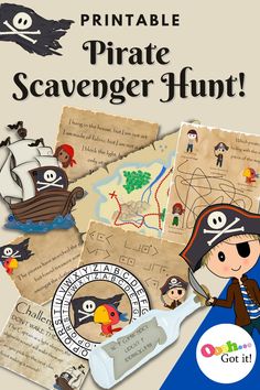 Ahoy matey! So yer looking for a fun pirate party game? Turn an ordinary scavenger hunt into a real pirate adventure with our printable pirate treasure hunt clues, codes and puzzles. Print and play today! Pirate Treasure Hunt For Kids, Pirate Scavenger Hunts, Pirate Treasure Hunt, Indoor Scavenger Hunt, Treasure Hunt For Kids, Rainy Day Activities For Kids, Birthday Party Game, Lost Treasure