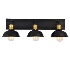 three light bathroom vanity fixture with black and gold finish, 3 bulbs on each side