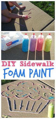 sidewalk chalk art with the words diy sidewalk foam paint