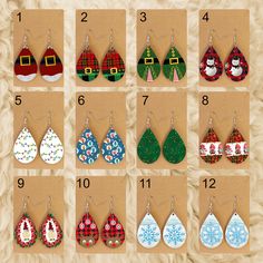 ��Teardrop shaped Christmas earrings. These earrings are double sided and look great with any outfit. Add these to your collection to get into the Christmas spirit. Great for gifts or just buy them for yourself. ��Details�� - Approximately Height 1.575, Width 1 in at widest point - Made of hardboard with a glossy surface - Design is printed on both sides - Very light weight - Comes on a card and sealed in a cellophane bag. (Which makes them great gifts) To order just select what number earring y Wooden Teardrop Earrings, Christmas Icons, Bow Earrings, Holiday Jewelry, Wooden Earrings, Christmas Earrings, Wood Earrings, Christmas Jewelry, Xmas Crafts