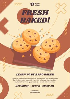 an advertisement for fresh baked bakery with cookies