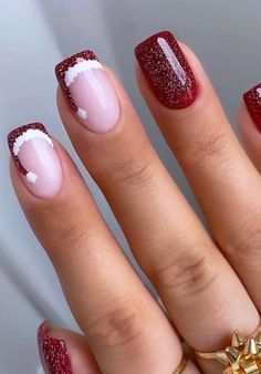 Christmas Nails Easy, Christmas Gel Nails, Christmas Nails Acrylic, Dipped Nails, Classy Nails, Fancy Nails, Chic Nails