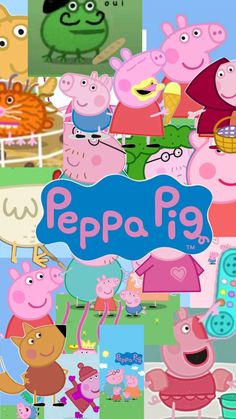 peppa pig wallpapers are all in different colors and sizes, including the words pep