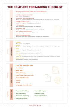 the complete re - branding checklist is shown in red and white, with orange accents