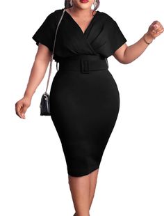 Women‘s Plus Size Curve Easter Dress Work Dress Solid Color V Neck Short Sleeve Spring Dress Fall Work Formal Knee Length Dress Date Vacation Dress Plus Size Easter Dress, Knee Length Dresses Formal, Dress Date, Midi Dress Elegant, Work Formal, Bodycon Cocktail Dress, Dress Work, Midi Pencil Dress, Cocktail Dress Wedding