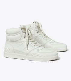 Clover Court High-Top Sneaker: Women's Designer Sneakers | Tory Burch Shoes Graphic, 90s Era, School Style, High Standards, Footwear Design Women, Leaf Clover, Designer Sneakers, School Fashion, Four Leaf Clover