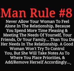 the text man rules 8 is written in red and black