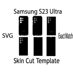 the samsung s3 ultra skin cut template is shown in four different sizes and colors