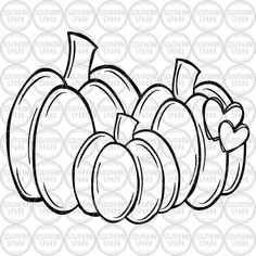 a black and white drawing of pumpkins