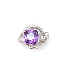 Purple Amethyst Sterling Silver Ring - Amethyst Ring - Amethyst Jewelry - Amethyst Jewellery - February birthstone Sterling silver purple amethyst ring set with small white topaz gemstones. It is made of solid British Sterling Silver with rhodium plating. Rhodium-plated silver is fine sterling silver that is polished and dipped in rhodium. It has a bright finish, similar to white gold items, and it doesn't tarnish. I may not have all sizes ready to ship but it normally takes me about 2-3 days to Heart-shaped Purple Amethyst Ring For Gift, Heart-shaped Amethyst Ring With Center Stone As A Gift, Nickel-free Purple Amethyst Ring Gift, Nickel-free Purple Amethyst Ring, Heart-shaped Sterling Silver Amethyst Ring Gift, Pink Topaz Ring, Gold Amethyst Ring, October Birthstone Rings, White Opal Ring