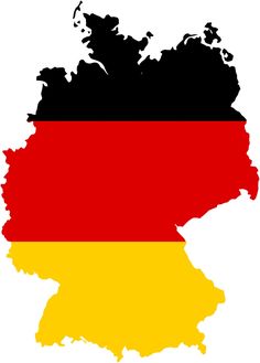 the map of germany is shown in black, yellow and red with an orange stripe