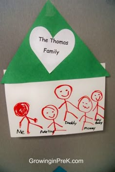 a paper house with the family drawn on it