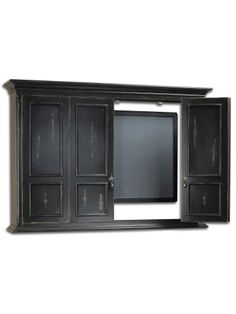 a black entertainment center with doors and drawers