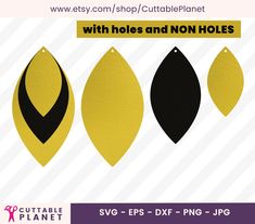 three yellow and black leaves with holes and no holes, svg files for cutting