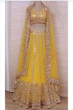 Lehenga With Price, Bridal Mehndi Dresses, Skirt And Crop Top, Yellow Lehenga, Green Lehenga