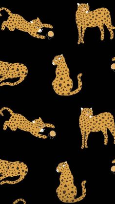 a black background with yellow and brown cheetah cats on it's sides