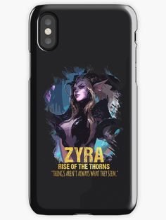 a phone case with an image of a woman in the background that says zyra rise of