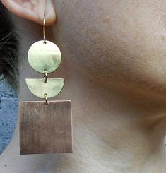 Gold Earrings, Geometric Earrings, Dangle Earrings, Copper Earrings, Moon Earrings, Handmade Earring Modern Copper Earrings As A Gift, Modern Copper Jewelry For Pierced Ears, Modern Handmade Copper Earrings, Clean Earrings, Faux Nose Ring, How To Clean Earrings, Earrings Moon, Handmade Silver Jewellery, Silver Nose Ring