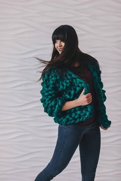 Super Chunky Cardigan Airy Cardigan Super Trendy Warm | Etsy Super Chunky Cardigan, Dik Vest, Chunky Hand Knit, Big Knits, Warm Cardigan, Chunky Cardigan, Super Chunky, Chunky Knit Cardigan, Green Cardigan