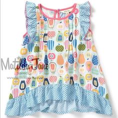 Size 2 Nwt Matilda Jane Quiz Me Apple Tunic Perfect For Back To School Cute Cotton Patterned Tops, Cute Patterned Cotton Tops, Cute Cotton Tops With Pattern, Playful Printed Sleeveless Top, Playful Sleeveless Printed Top, Blue Short Sleeve Top For Playdate, Cute Blue Tops For Playdate, Cute Blue Top For Playdate, Playful Printed Patterned Top