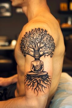 a man with a tree tattoo on his arm