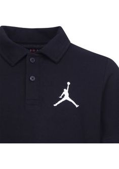 A small Nike jumpman logo embellishes the chest of this collared polo shirt. | Jordan Boys 8-20 Jumpman Air Polo Shirt, Black, Large Streetwear Collared Polo Shirt With Logo Print, Collared Polo Shirt With Logo For Streetwear, Sporty Collared Polo Shirt With Logo Print, Black Collared T-shirt With Embroidered Logo, Sporty Black Top With Collar, Collared Tops With Embroidered Logo For Streetwear, Jordan Boys, Jumpman Logo, Polo Shirt