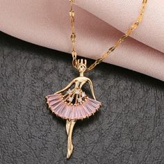 Ballerina Dancer Pendant Necklace Pink & Gold Dance Recital Gift - Ballet Feminine Rose Gold Party Necklaces, Feminine Pink Gold Jewelry For Party, Feminine Pink Jewelry For Party, Dance Recital Gift, Beaded Dangle Necklace, Ballerina Necklace, Dance Recital Gifts, Pastel Necklace, Western Necklaces