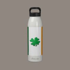 a water bottle with a shamrock on it