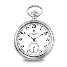 Since 1990, Charles-Hubert Paris Has Established A Large And Loyal Following By Watch Lovers Across The Globe. They Are Known For Their Exceptional Quality Standards, Affordable Pricing And Unique Designs. This Charles Hubert Stainless Steel Open Face Pocket Watch Features A Mechanical (Hand-Wind) Movement And Has A White Dial Color. The Case Is 52 X 52 Mm In Size And Includes A Lifetime Warranty. Black Bow Item Number: W8431 Watch Dial, White Watch, Pocket Watch Chain, Open Face, Bow Jewelry, Diamond Quartz, Jewelry Companies, Watch Movement, Stainless Steel Watch