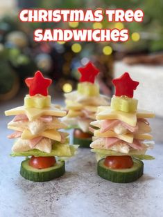 christmas tree sandwiches made out of cucumbers and ham