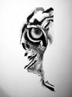 a drawing of a tiger's eye in black and white