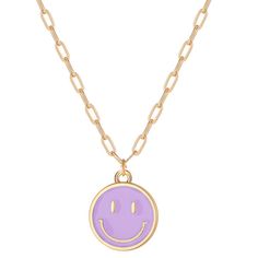 PRICES MAY VARY. Smile Pendant Necklace: Cute round smile face chain necklace, stylish and simple gold paperclip chain with colorful smile face charm pendant, add infinity personal charm for you. A very fashion and trendy necklace. Material: Round pendant necklace made of alloy, light weight and comfortable for wearing. It's skin friendly for your daily wear. Size: 17.7 in gold paperclip chain + 2 in extended chain, adjustable, fits most of women and girls. Perfect to wear on its own for a minim Necklace Preppy, Face Chain, Preppy Things, Paperclip Necklace, Preppy Jewelry, Face Necklace, Girls Unique, Trendy Necklace, Necklace Cute