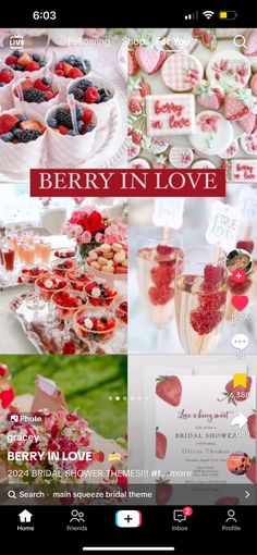 the berry in love theme is displayed on an iphone screen, and it appears to be filled with desserts