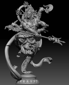 a statue of the hindu god ganesha with his arms outstretched and two swords in one hand