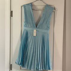 Abercrombie Blue Dress Size M Never Worn, Tags Still On Dress. Light Blue A-line Mini Dress For Evening, Blue A-line Spring Dress, Blue A-line Dress For Spring, Chic Blue A-line Pleated Dress, Light Blue Pleated V-neck Dress, Blue V-neck Spring Dress, Light Blue A-line Pleated Dress, Light Blue Pleated A-line Dress, Blue Pleated Evening Dress For Summer