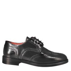 Elegant derby for women 

 Black full-grain leather with brogue effect 

 Lace closure 

 Leather sole with non-slip rubber sole 

 Lined in red full-grain leather 




 Sewing using BLAKE processing 

 Made by hand 

 Made in Italy 


 Composition: 
 Upper: 100% Leather
 Lining: 100% Leather
 Bottom: Leather and rubber
 Insole: 100% Leather Leather Sewing, Sewing Leather, Shoe Size Conversion, Handmade Shoes, Lace Closure, Womens Heels, Full Grain Leather, Shoe Brands, Shoes Online